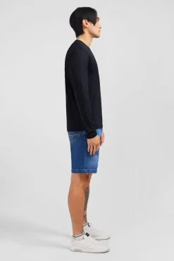 T-Shirt Noir Col V A Manches Longues