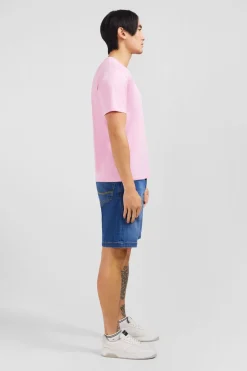 T-Shirt Rose Col V A Manches Courtes