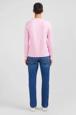 T-Shirt Rose Col V A Manches Longues