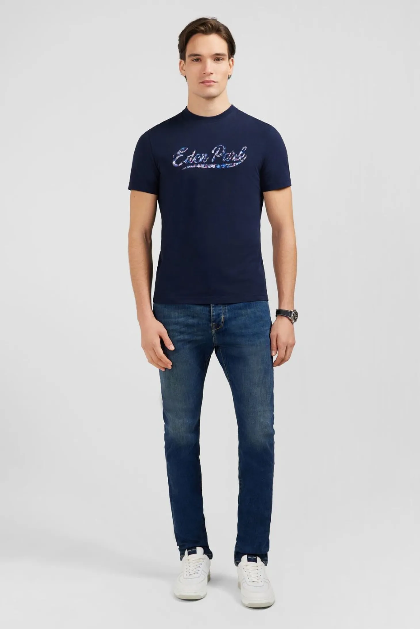T-Shirt Uni Bleu Fonce A Inscription Eden Park