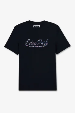 T-Shirt Uni Bleu Fonce A Inscription Eden Park