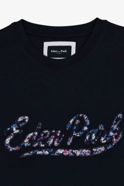 T-Shirt Uni Bleu Fonce A Inscription Eden Park