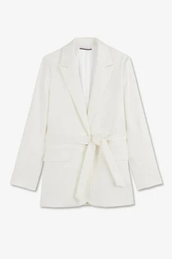 Veste Blazer Ecrue Ceinturee En Coton Stretch
