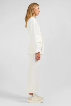 Veste Blazer Ecrue Ceinturee En Coton Stretch