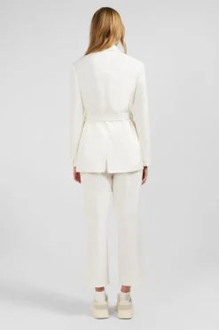 Veste Blazer Ecrue Ceinturee En Coton Stretch