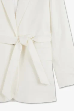 Veste Blazer Ecrue Ceinturee En Coton Stretch